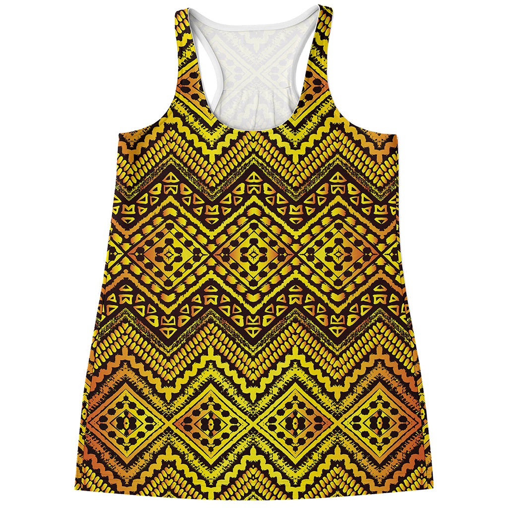 Gold African Ethnic Tribal Pattern Print Women's Racerback Tank Top