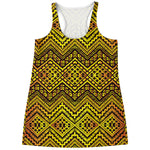 Gold African Ethnic Tribal Pattern Print Women's Racerback Tank Top