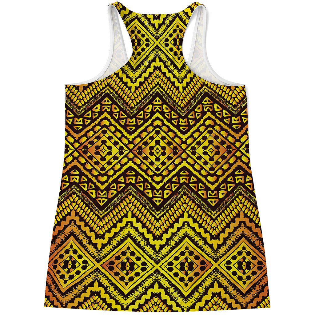 Gold African Ethnic Tribal Pattern Print Women's Racerback Tank Top