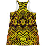 Gold African Ethnic Tribal Pattern Print Women's Racerback Tank Top