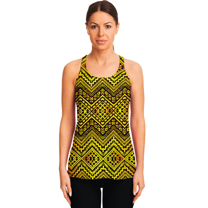Gold African Ethnic Tribal Pattern Print Women's Racerback Tank Top