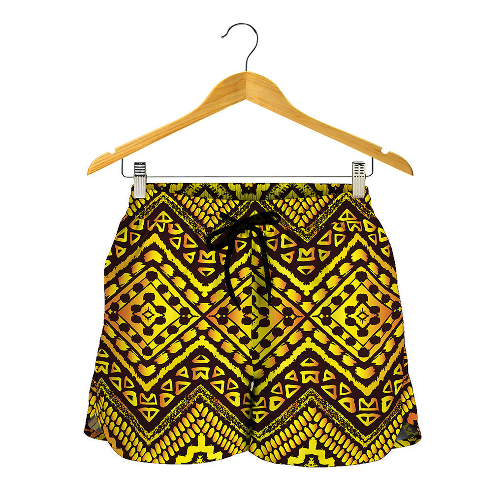 Gold African Ethnic Tribal Pattern Print Women's Shorts