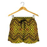 Gold African Ethnic Tribal Pattern Print Women's Shorts