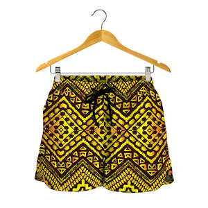 Gold African Ethnic Tribal Pattern Print Women's Shorts