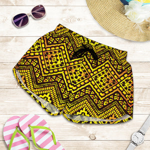 Gold African Ethnic Tribal Pattern Print Women's Shorts