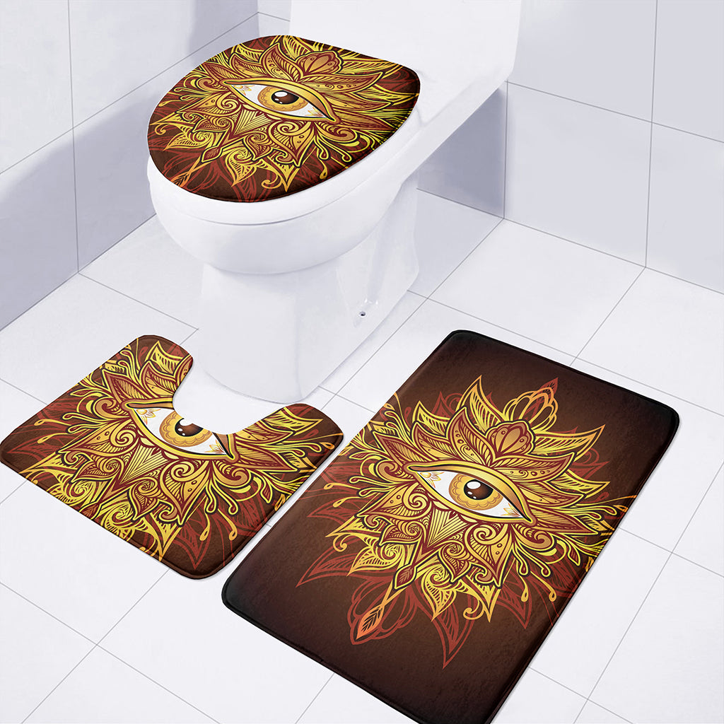 Gold All Seeing Eye Print 3 Piece Bath Mat Set