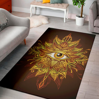 Gold All Seeing Eye Print Area Rug