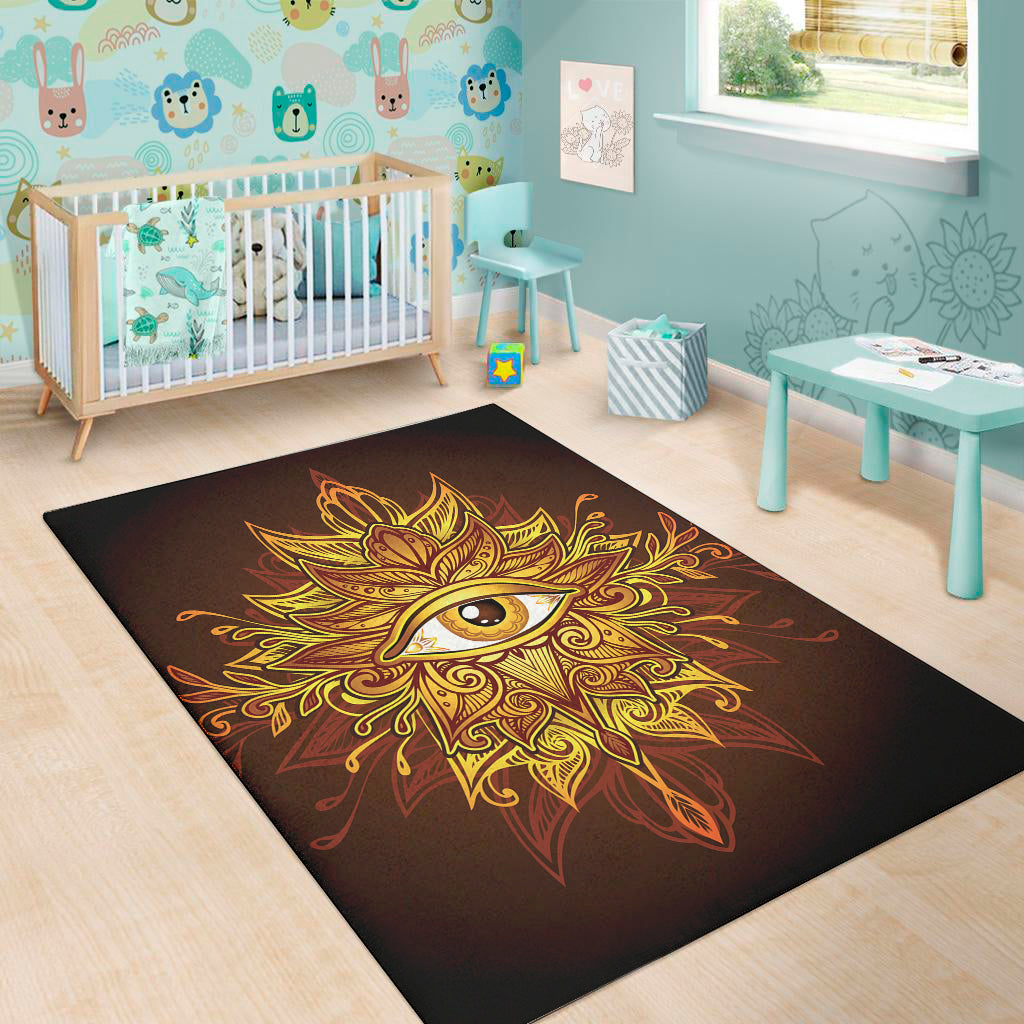 Gold All Seeing Eye Print Area Rug