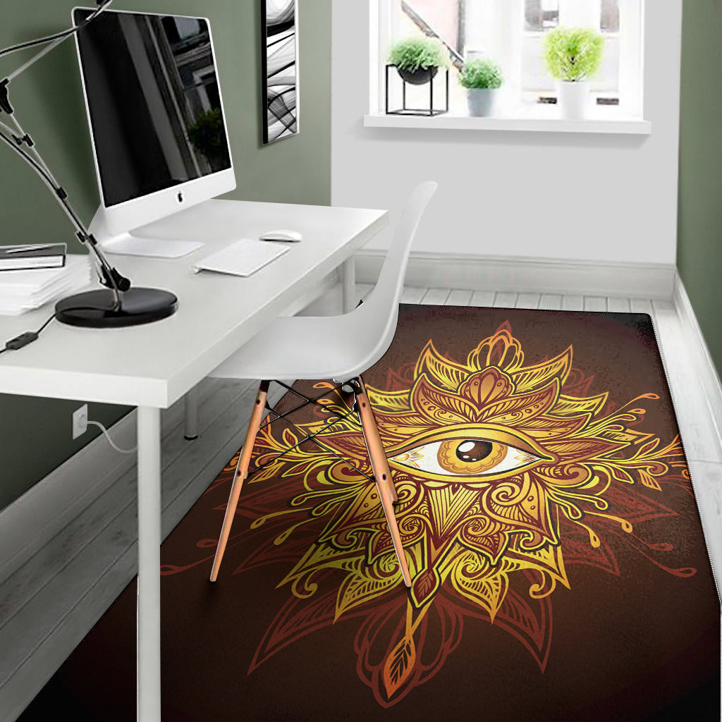 Gold All Seeing Eye Print Area Rug