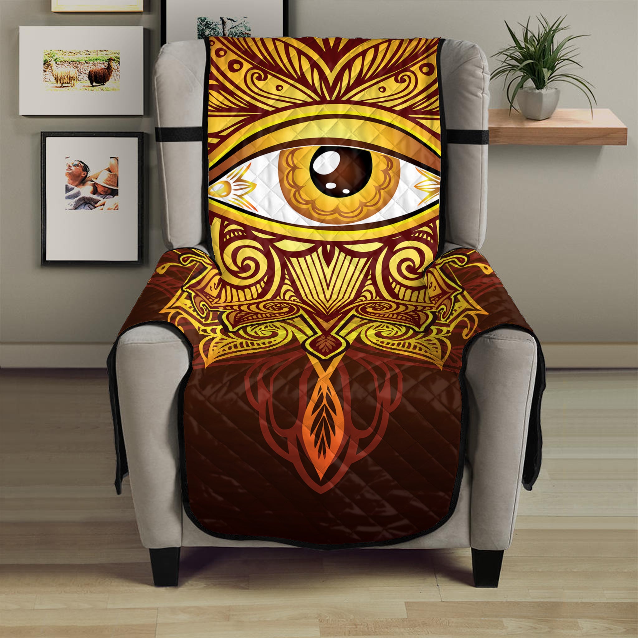 Gold All Seeing Eye Print Armchair Protector