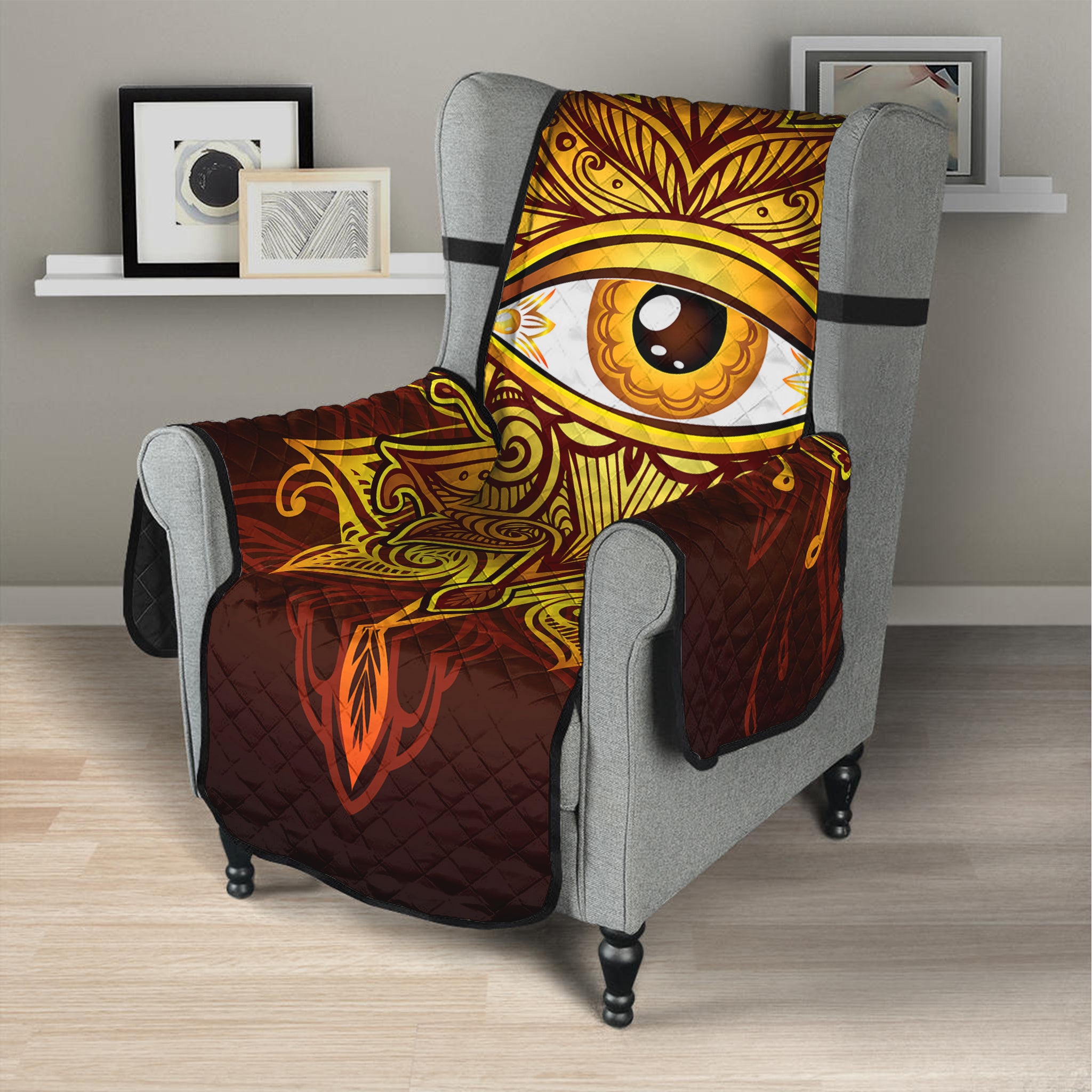 Gold All Seeing Eye Print Armchair Protector