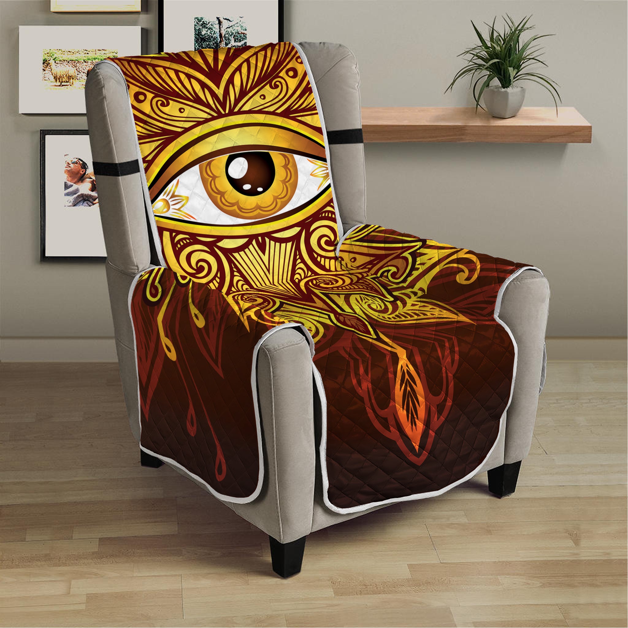 Gold All Seeing Eye Print Armchair Protector