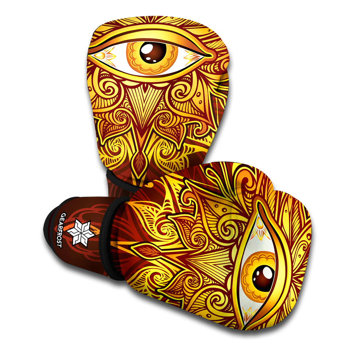 Gold All Seeing Eye Print Boxing Gloves