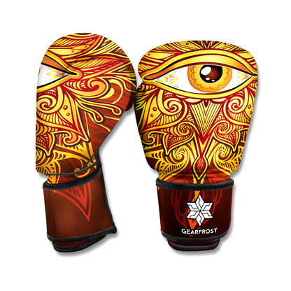 Gold All Seeing Eye Print Boxing Gloves