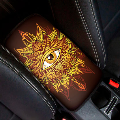 Gold All Seeing Eye Print Car Center Console Cover