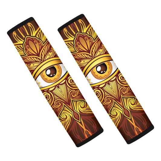 Gold All Seeing Eye Print Car Seat Belt Covers