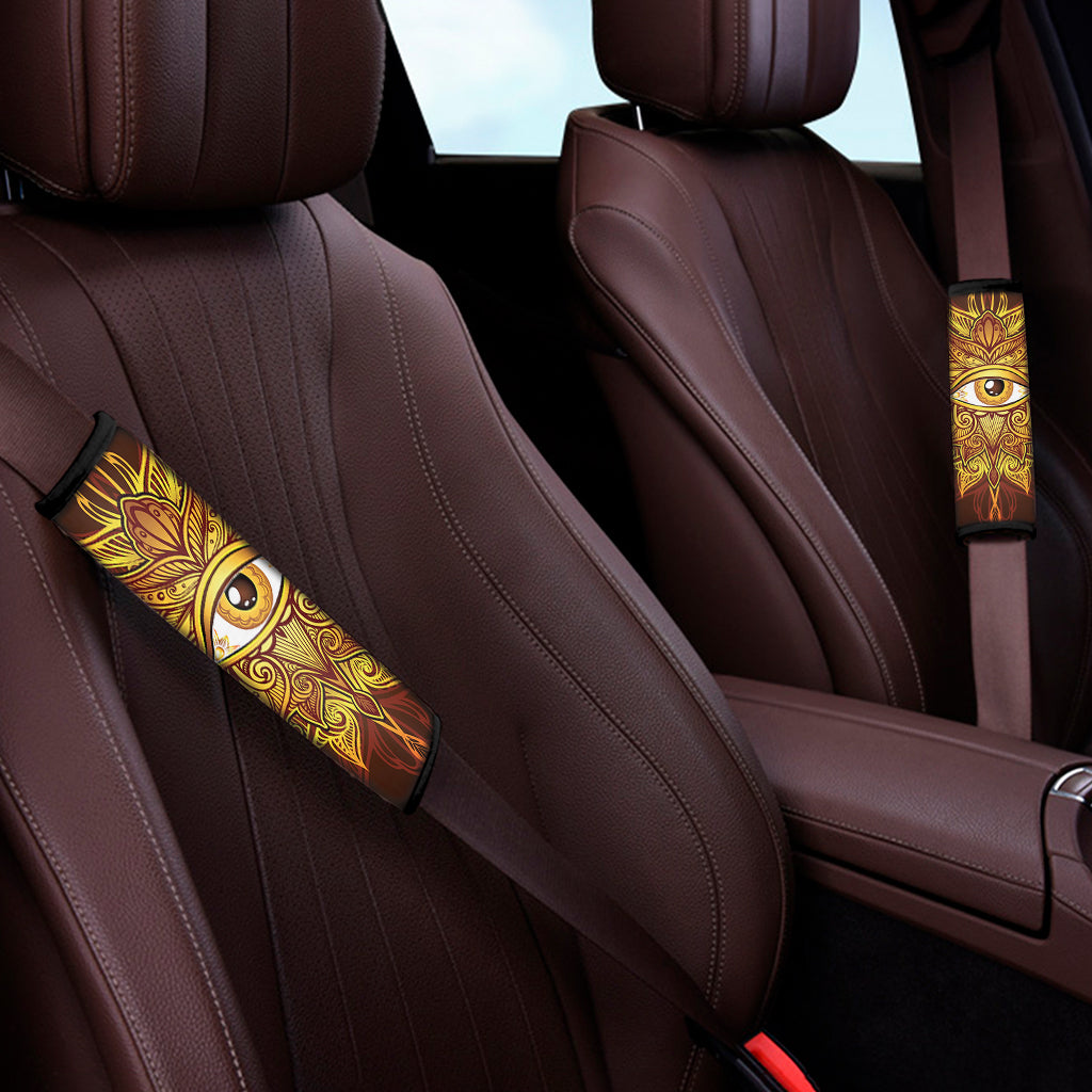 Gold All Seeing Eye Print Car Seat Belt Covers