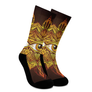 Gold All Seeing Eye Print Crew Socks