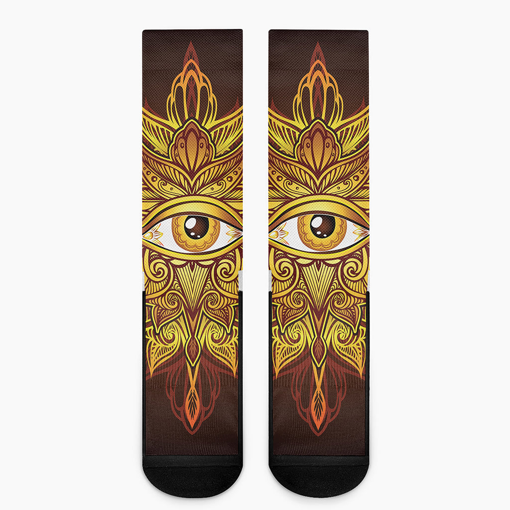 Gold All Seeing Eye Print Crew Socks