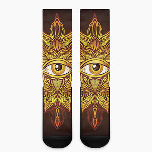 Gold All Seeing Eye Print Crew Socks