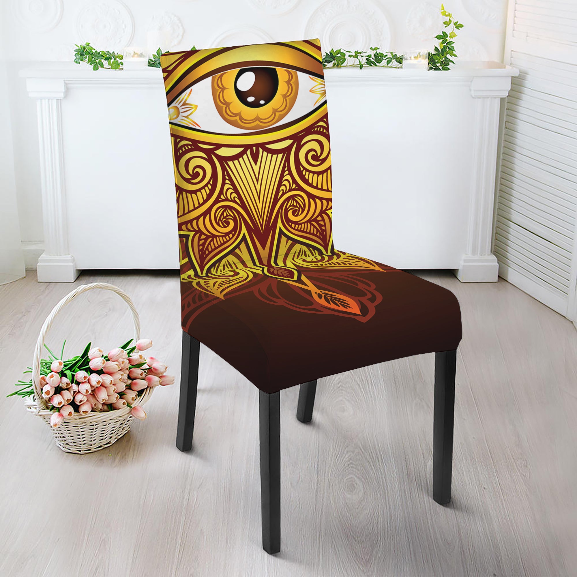 Gold All Seeing Eye Print Dining Chair Slipcover