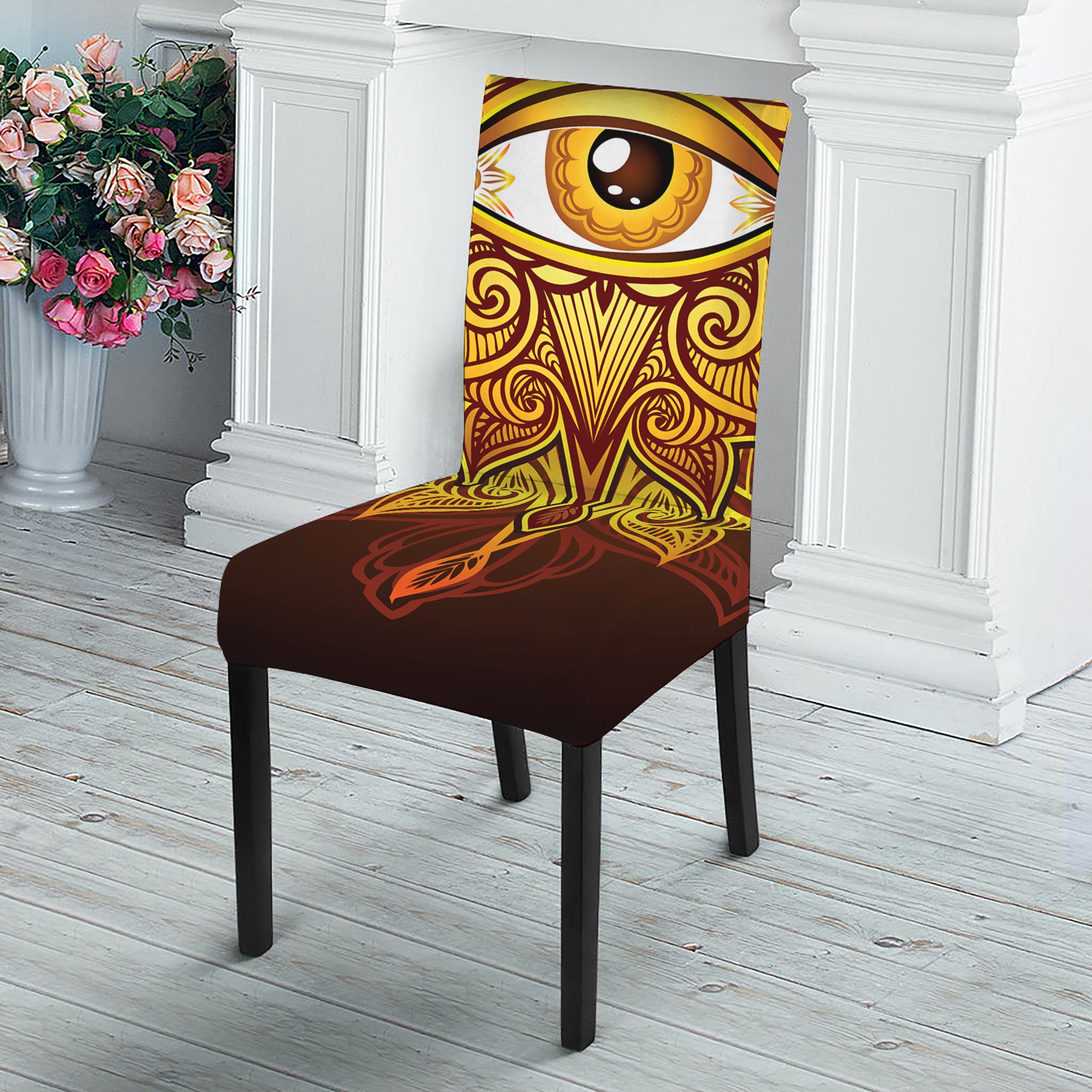 Gold All Seeing Eye Print Dining Chair Slipcover