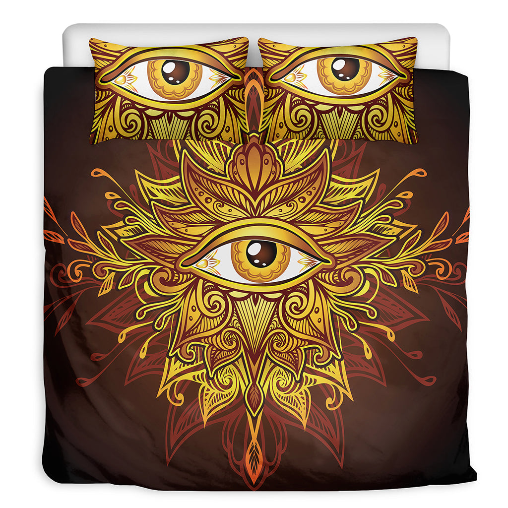 Gold All Seeing Eye Print Duvet Cover Bedding Set