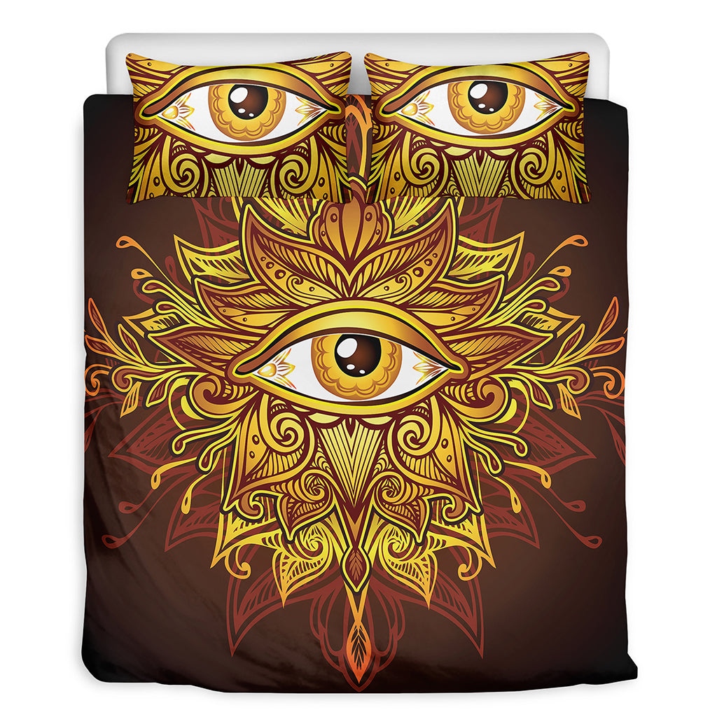 Gold All Seeing Eye Print Duvet Cover Bedding Set