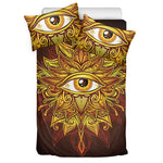 Gold All Seeing Eye Print Duvet Cover Bedding Set