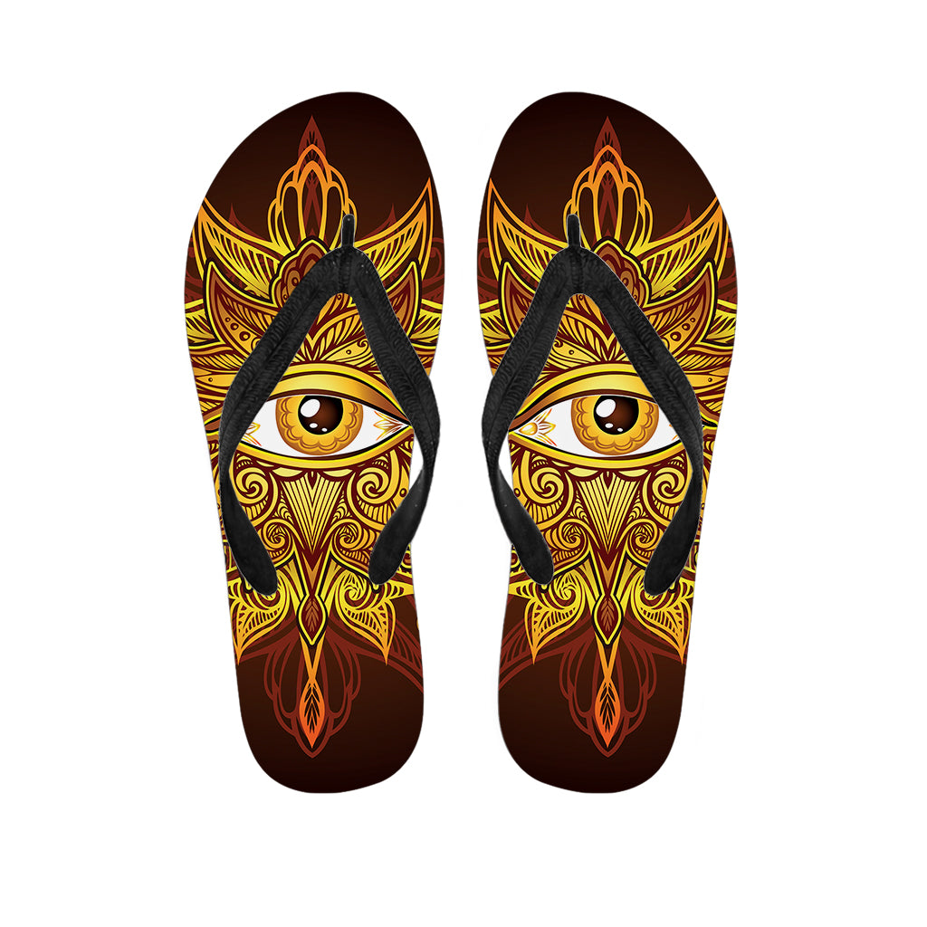 Gold All Seeing Eye Print Flip Flops