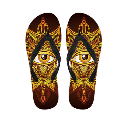 Gold All Seeing Eye Print Flip Flops