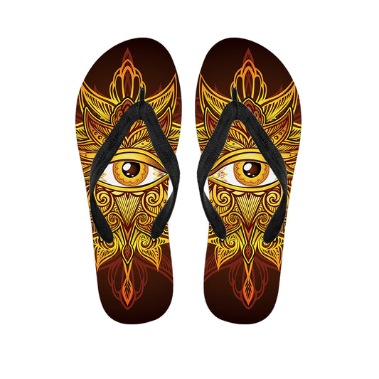Gold All Seeing Eye Print Flip Flops