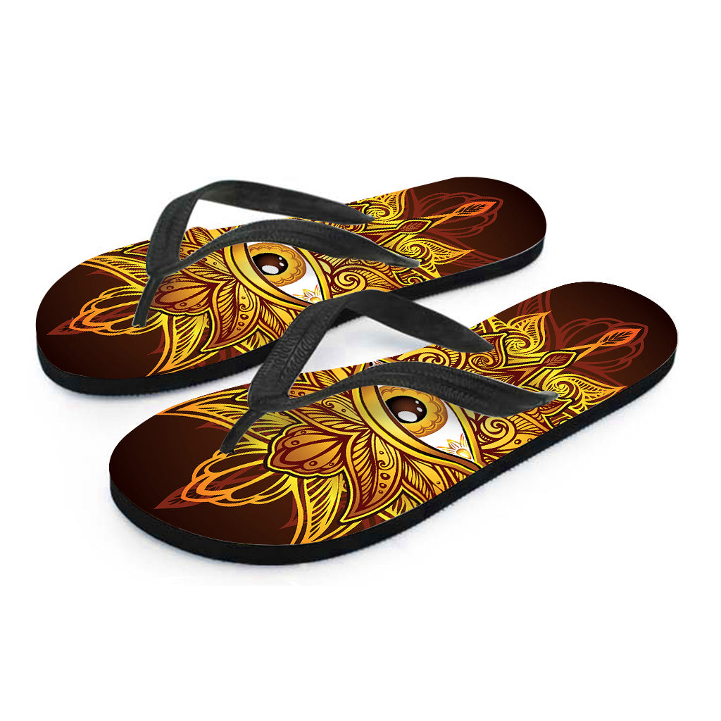 Gold All Seeing Eye Print Flip Flops