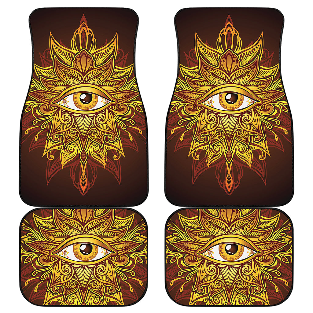 Gold All Seeing Eye Print Front and Back Car Floor Mats