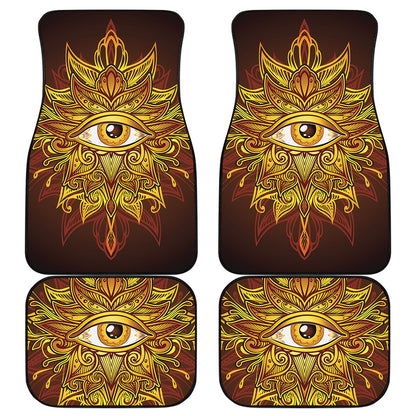 Gold All Seeing Eye Print Front and Back Car Floor Mats