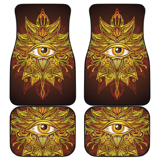 Gold All Seeing Eye Print Front and Back Car Floor Mats