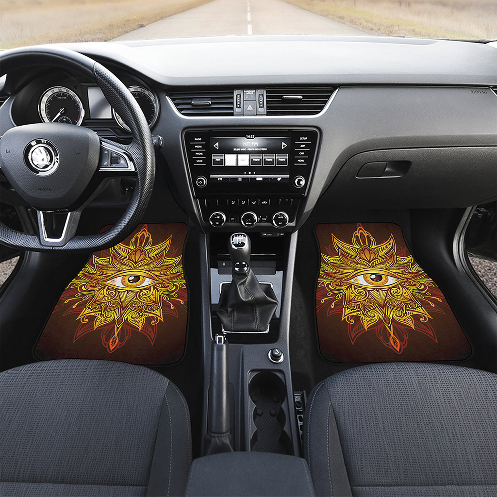 Gold All Seeing Eye Print Front and Back Car Floor Mats