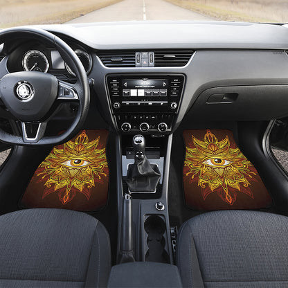 Gold All Seeing Eye Print Front and Back Car Floor Mats