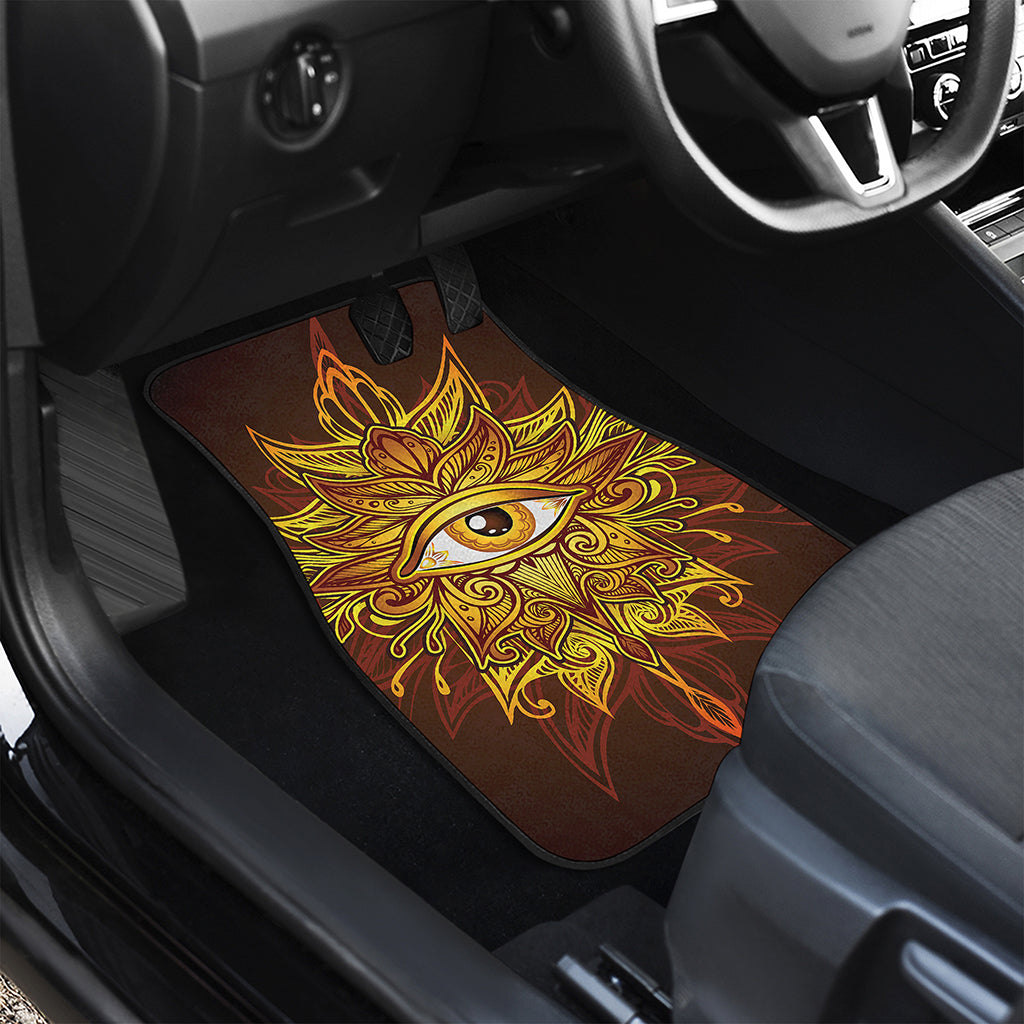 Gold All Seeing Eye Print Front and Back Car Floor Mats
