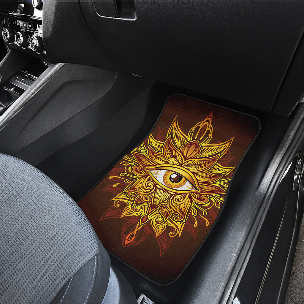 Gold All Seeing Eye Print Front and Back Car Floor Mats
