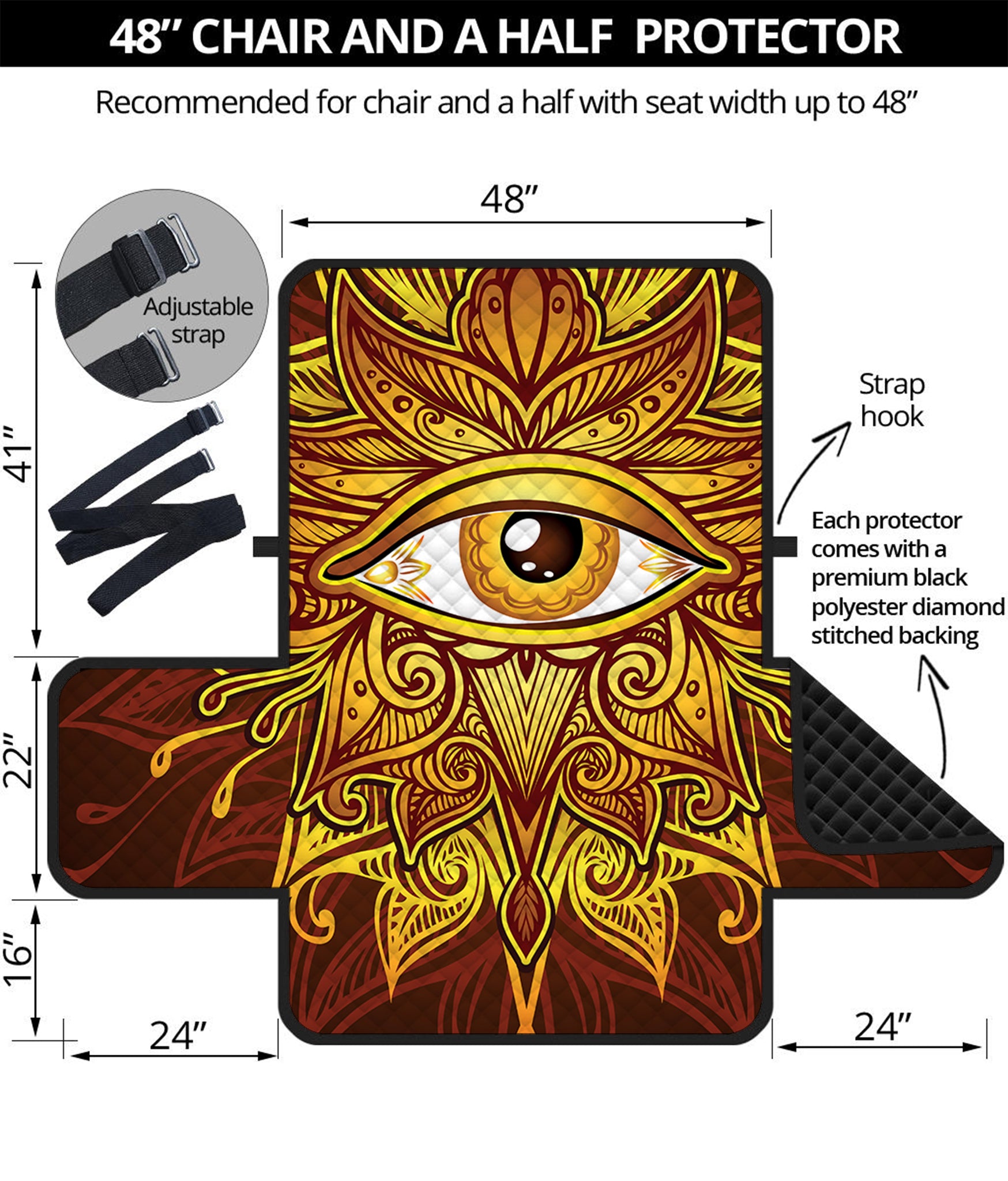 Gold All Seeing Eye Print Half Sofa Protector