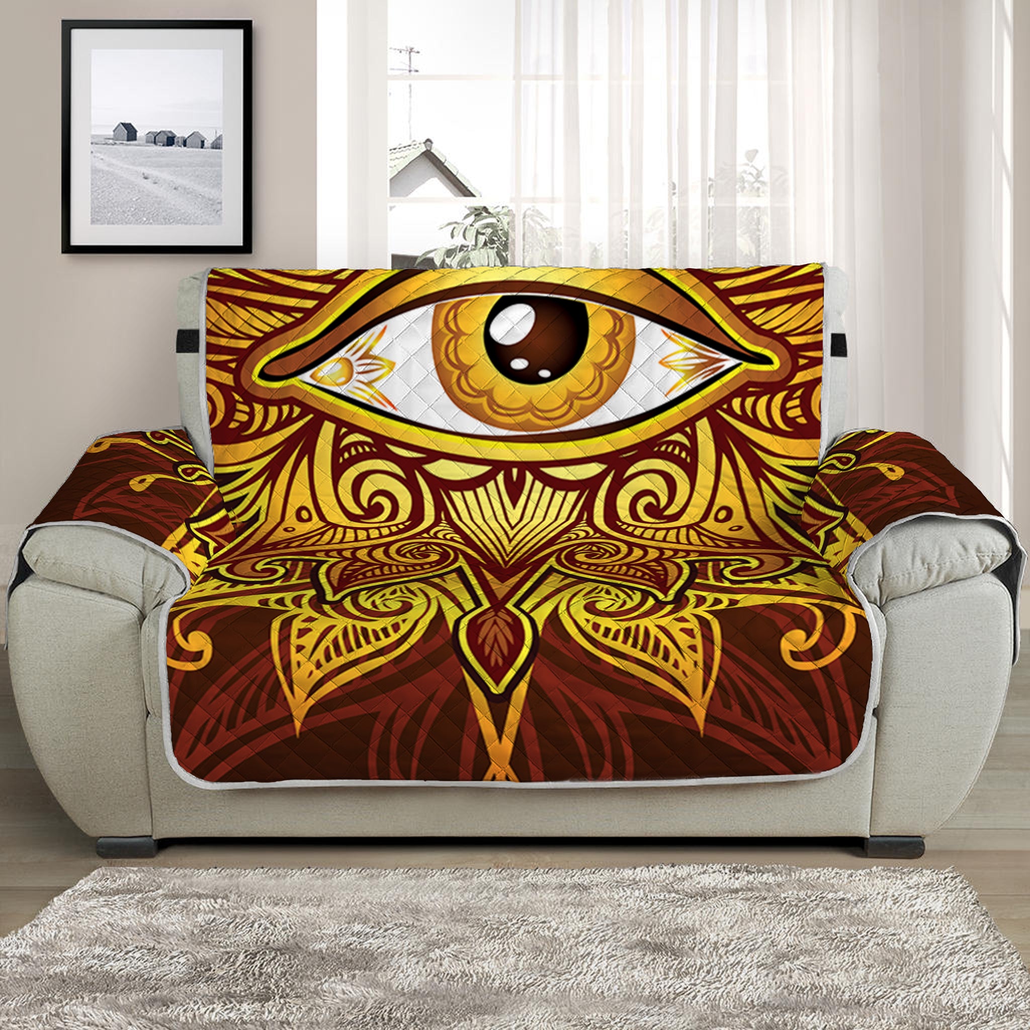 Gold All Seeing Eye Print Half Sofa Protector