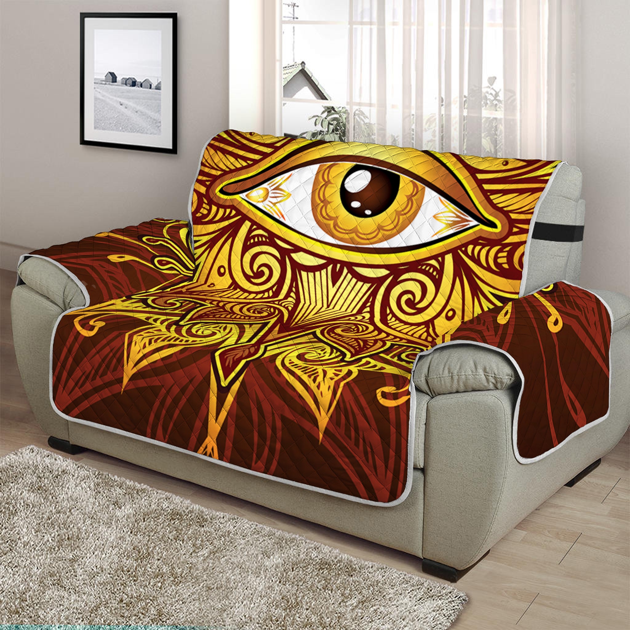 Gold All Seeing Eye Print Half Sofa Protector