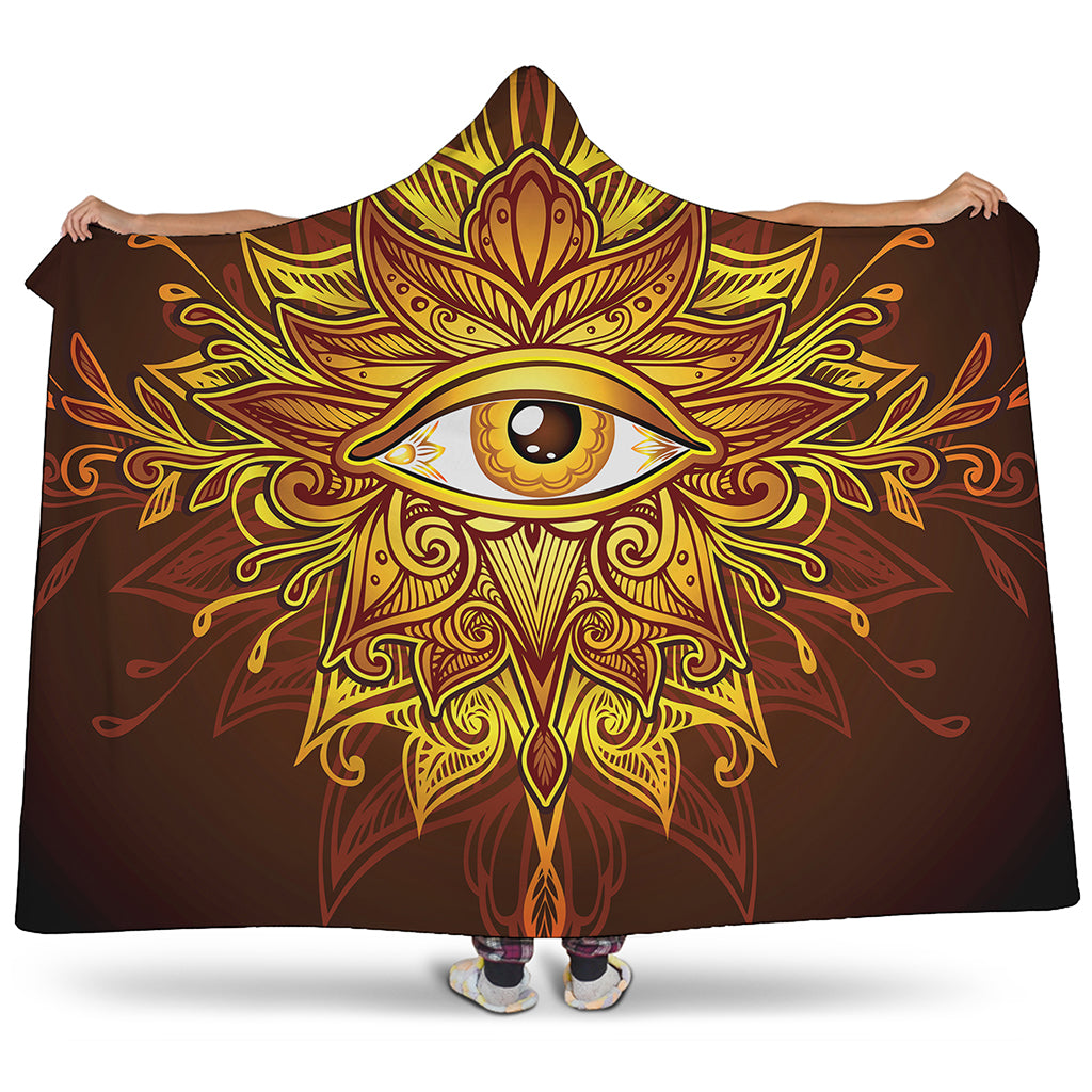 Gold All Seeing Eye Print Hooded Blanket