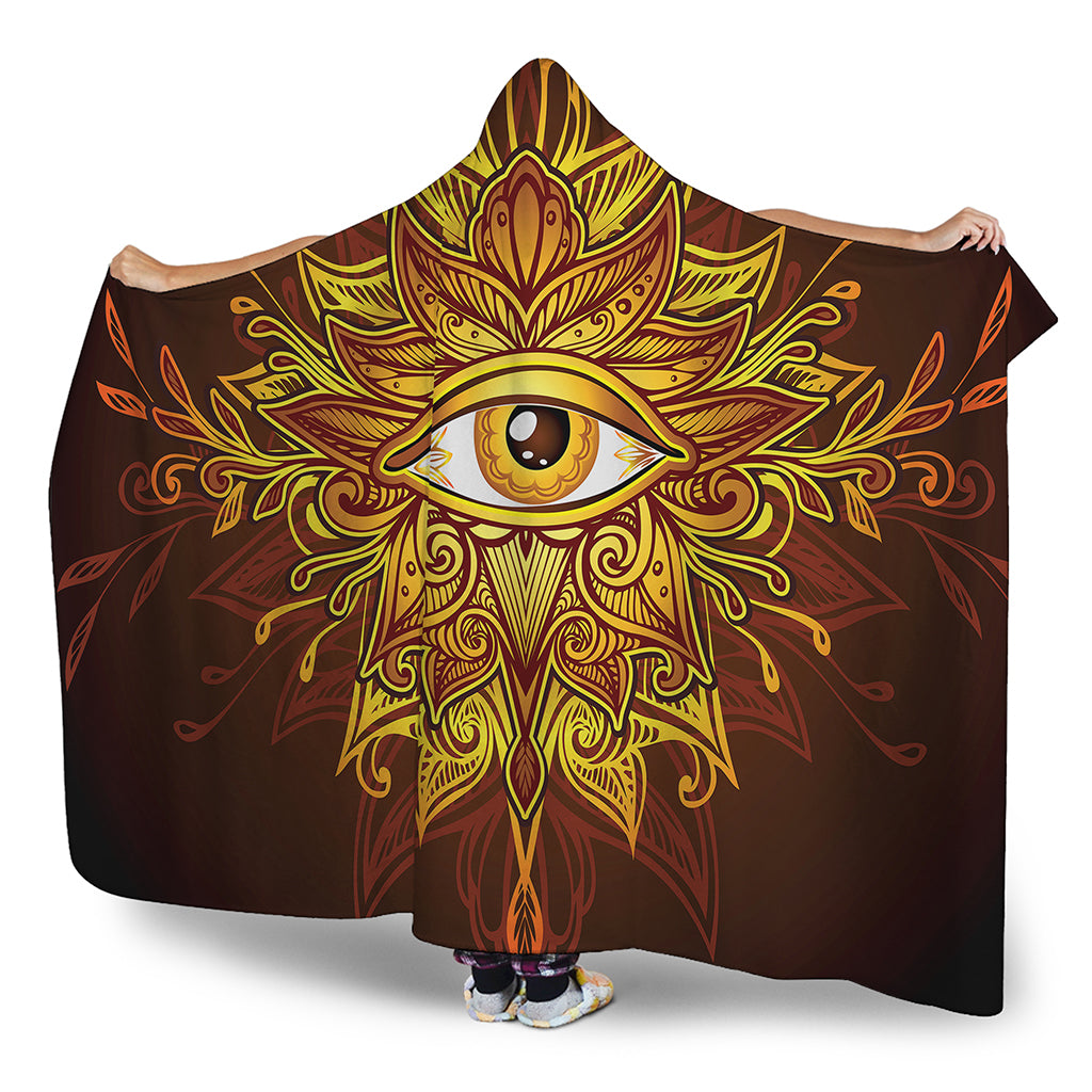 Gold All Seeing Eye Print Hooded Blanket