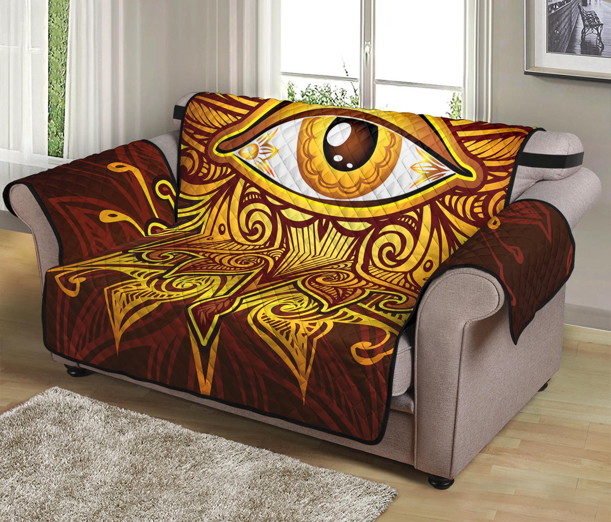 Gold All Seeing Eye Print Loveseat Protector