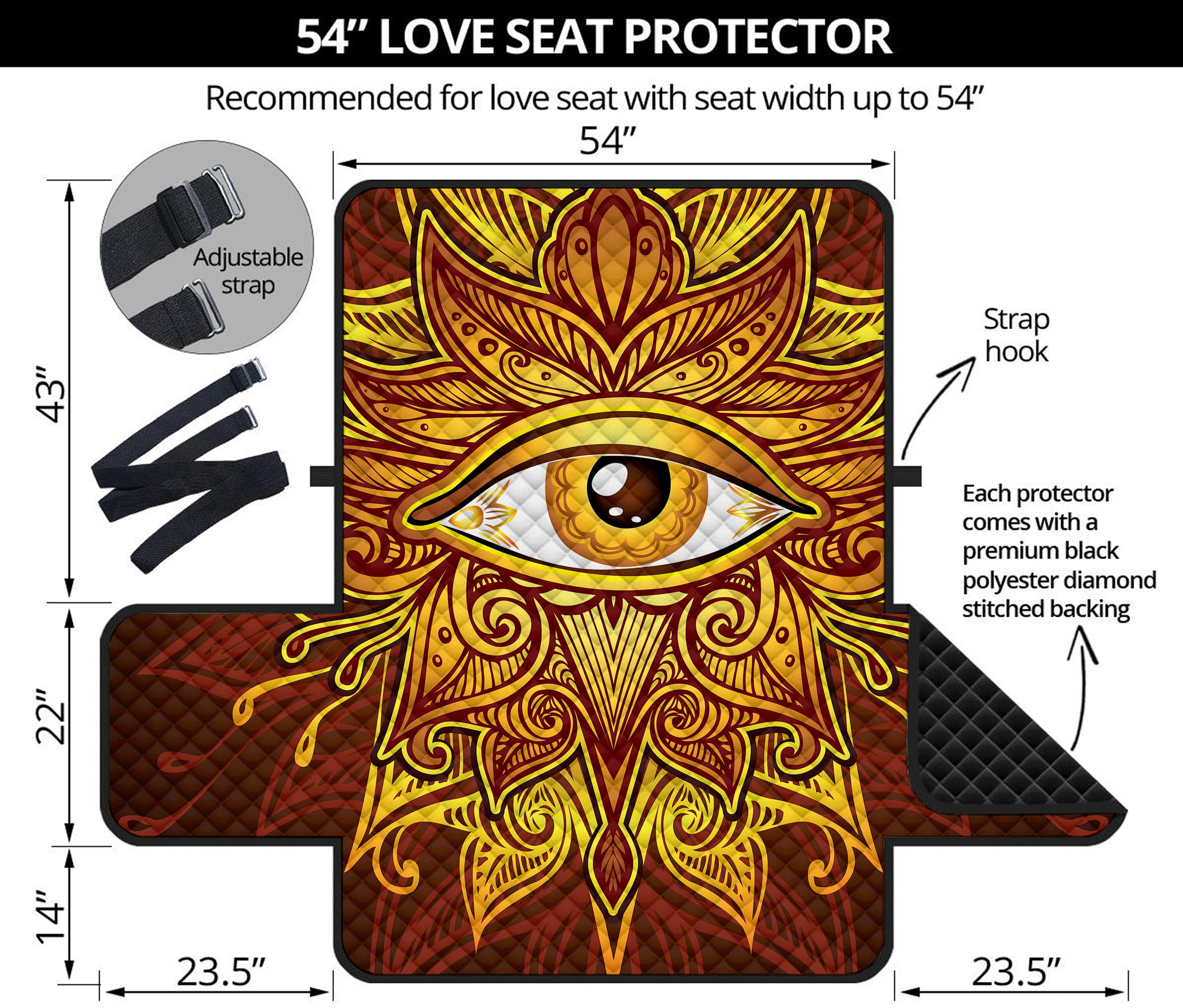 Gold All Seeing Eye Print Loveseat Protector