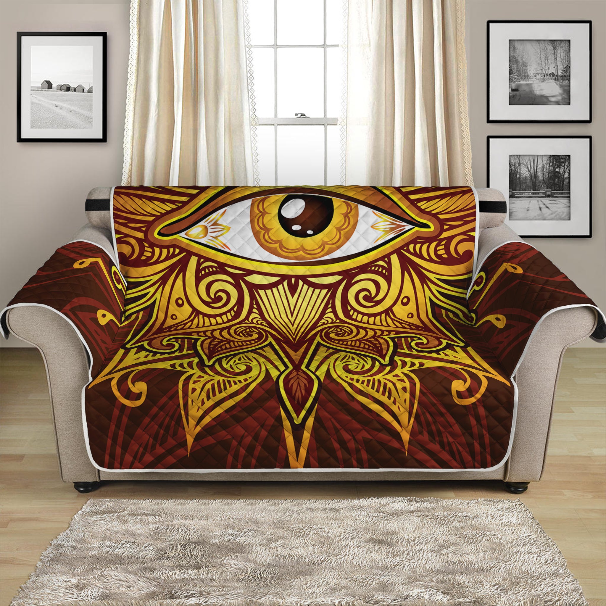 Gold All Seeing Eye Print Loveseat Protector