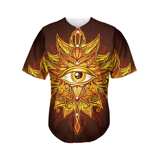 Gold All Seeing Eye Print Men's Baseball Jersey