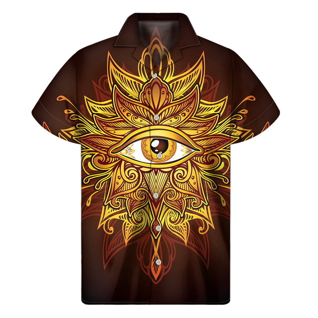 Gold All Seeing Eye Print Men's Short Sleeve Shirt